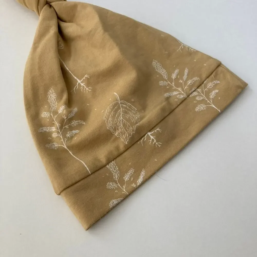 Buck and Baa Knotted Hat - Leaves Ferns - Golden Wheat - 6-12M